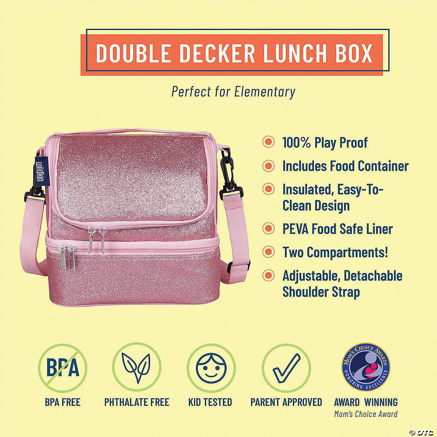 MW Wildkin - Pink Glitter Two Compartment Lunch Bag 4 MW Wildkin - Pink Glitter Two Compartment Lunch Bag - Image 2